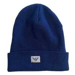 Armani Junior Blue Beanie Hat Youth Kids Stretch Knit